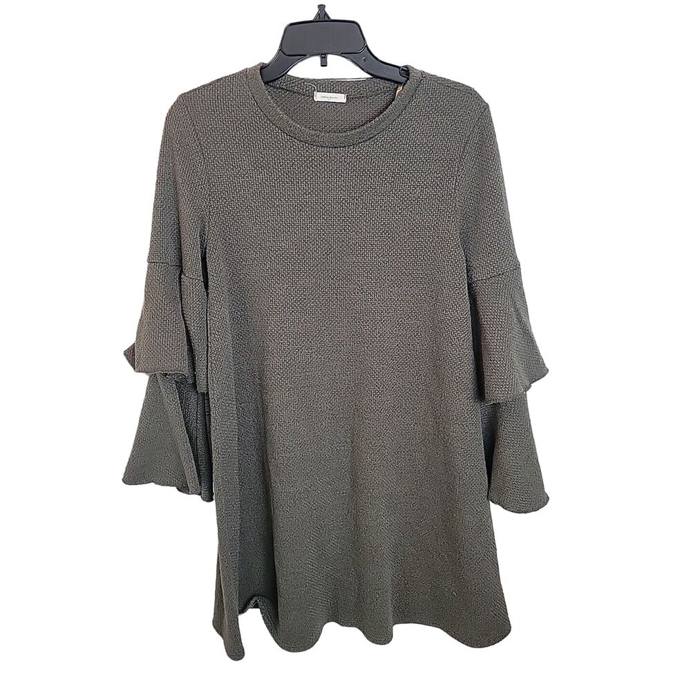 12PM by Mon Ami Green Knit Layered Long Sleeve Sweater Dress Women's Size Medium
